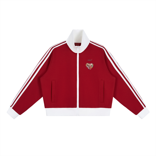 Contrast Side Stripe Fleece Cropped Track Jacket